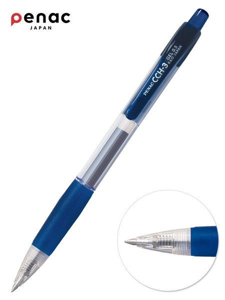Ручка гел. PENAC CCH-3 синяя 0,5мм прозрачный корпус с резиновым грипом BA3101-03