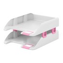 Лоток для бумаг горизонтальный ErichKrause Forte, Pastel 2-уровневый, с боковыми креплениями, белый с розовой вставкой 55564