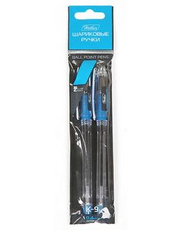 Ручка шариковая Hatber K-9 Синяя 0,4 мм с колпачком и клипом с резиновым грипом, 2 шт. в инд. пакете К-9