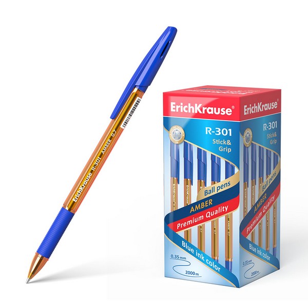 Ручка шар. ErichKrause "R-301" Amber Stick&Grip 0.7, синяя (50/400) 39530