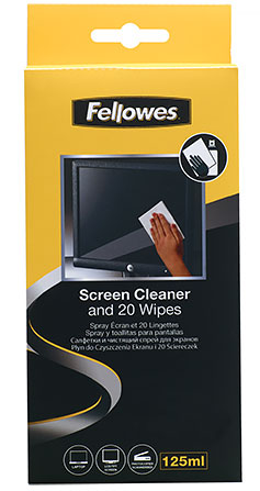 Спрей Fellowes для чистки экранов (120 мл) и 20 абсорбирующих салфеток, дерматолог. безопасны,(UK) FS-99701
