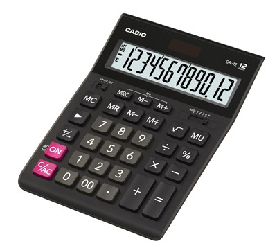 Калькулятор Casio 12-разр. настольный черный 155*209*35мм с двойной системой питания GR-12-W-EH