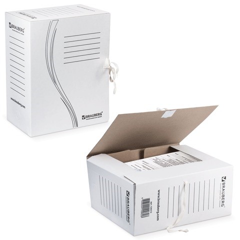 Папка архивная с завязками А4(325х260 мм), 150 мм, до 1400 листов, плотная, микрогофрокартон, БЕЛАЯ, BRAUBERG 126513