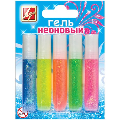 Гель с блестками 5 цв. "Неоновый", 5 мл., в картонной упаковке, Луч 12С 886-08
