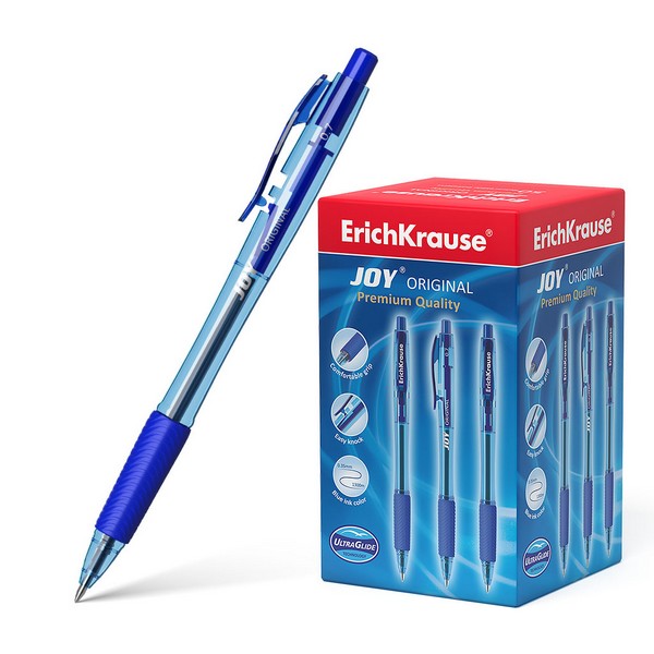 Ручка шариковая автоматическая ErichKrause JOY® Matic&Grip Originall Ultra Glide Technology, с резиновым грипом, 0.7 мм, синяя (50/2400) 43346