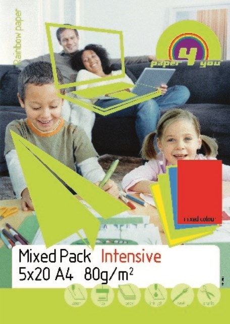 Бумага д/ксер. цветная "IQ COLOR" Intensive фА4, 80г/м2, 250л, 5 цветов RB02 intensive mixed packs