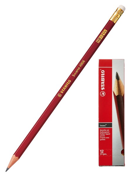 Карандаш Stabilo Swano НВ с ластиком цвет корпуса бордовый, Schwan Stabilo (12/72) 4906/НВ