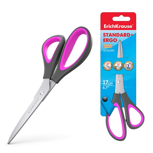 Ножницы 170мм ErichKrause EasyCut+ Ergo, цвет ручек ассорти (12/144) 44885