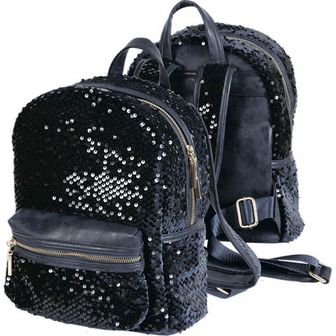 Рюкзак подростковый "deVENTE" 29x23x13 см, текстильный с пайетками, 1 отделение, 1 передний карман, подклад с рисунком, темно-синий с отделкой их черной искусственной кожи 7032845