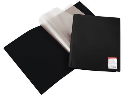 Папка пластиковая 0.5мм, с 10 прозрачными вкладышами, черная,  ErichKrause Standart (5/75) 3095