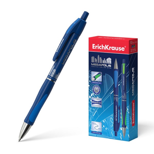 Ручка шар. авт. ErichKrause Megapolis Concept, синяя корпус, с резиновым грипом, 0.7 мм, синяя (12/144) 31