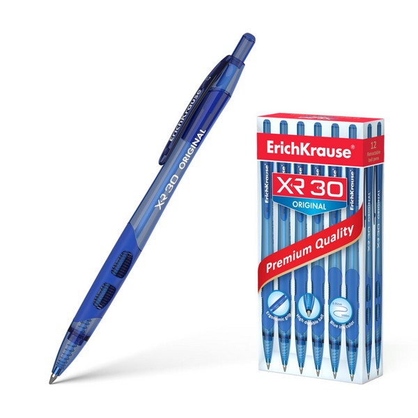 Ручка шариковая автоматическая ErichKrause® XR-30 Matic&Grip Originall, с резиновым грипом, 0.7 мм, синяя (12/144) 17721