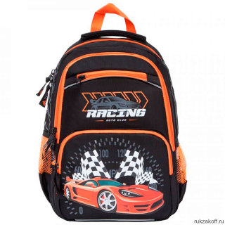 Рюкзак школьный ORANGE BEAR "Racing" 34х37х18см, цвет черный-оранжевый, нейлон V-54