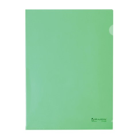 Папка-уголок жесткая BRAUBERG зеленая 0,15мм 221639