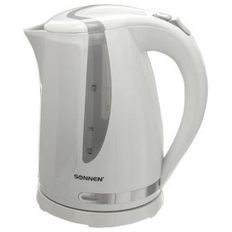 Чайник SONNEN KT-1743, 1,7л, 2200Вт, закрытый нагревательный элемент, пластик, белый, 453414 453414