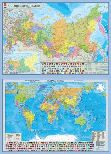 Двухсторонняя карта: Российская Федерация, политико-административная (14,5 млн) /Политическая карта, Глобусный мир 20816