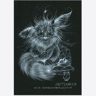 Блокнот, А4, 20л., скрепка, "SKETCHBOOK BLACK ", черная бумага 120г/м2, 4+0 2823