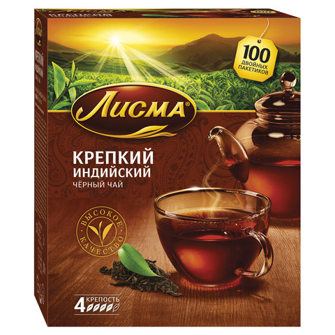 Чай ЛИСМА "Крепкий", черный, 100 пакетиков по 2г, 201933 201933