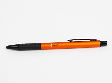 Ручка шариковая, CACTUS, оранжевый/черный, алюминий, прорезиненный грип, с логотипом "Монди" 22537002/05