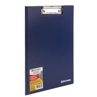 Папка-планшет BRAUBERG "Contraсt",плотная, с верхним прижимом и крышкой, А4, пластик синий, до 80л., 1.5мм 223488