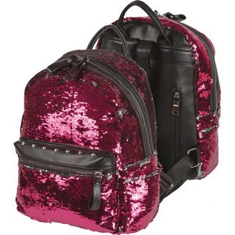 Рюкзак подростковый "deVENTE. Glam" 36x28x15 см, текстильный с двухсторонними пайетками, отделка из искусственной кожи, 1 отделение на молнии, 1 передний карман, 2 боковых кармана, 1 карман на спинке, малиновый 7032949