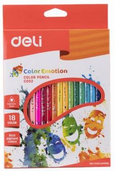 Карандаши 18цв. Deli Color Emotion деревянный корпус., липа, карт.коробка EC00210