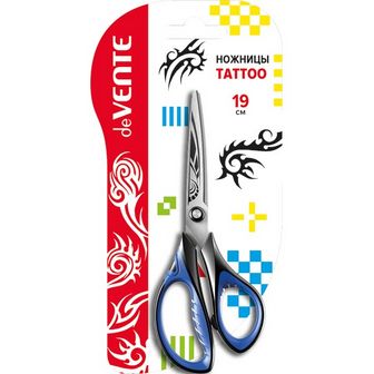 Ножницы 190мм deVENTE "Tattoo" двухцветные прорезиненные кольца с лепестками, протравленная гравировка на лезвиях, в картонном блистере 4091801