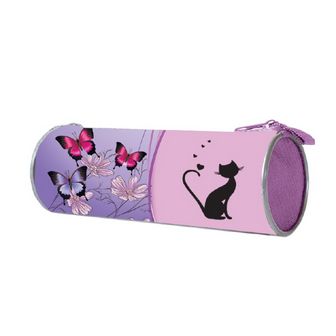 Пенал - тубус большой на молнии "ЛИЛОВЫЕ БАБОЧКИ", печать на ткани Пчелка ПТ-02