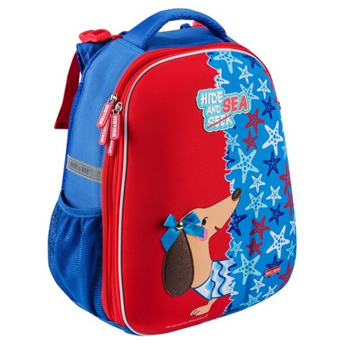 Рюкзак школьный "Такса" с эргономичная вентилируемая спинка, т.синий/красный, Mike&mar  1008-172