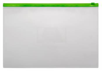 Папка-конверт пластиковая 0.15мм, на молнии фA4+, карм.для визит. цвет молнии зеленый, Бюрократ -BPM4AGRN