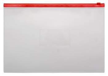 Папка-конверт пластиковая 0.15мм, на молнии фA4+, карм.для визит. цвет молнии красный, Бюрократ BPM4ARED