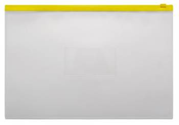 Папка-конверт пластиковая 0.15мм, на молнии фA4+, карм.для визит. цвет молнии желтый, Бюрократ -BPM4AYEL