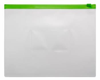 Папка-конверт пластиковая 0.15мм, на молнии фA5, карм.для визит. цвет молнии зеленый, Бюрократ -BPM5AGRN