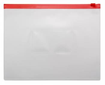 Папка-конверт пластиковая 0.15мм, на молнии фA5, карм.для визит. цвет молнии красный, Бюрократ -BPM5ARED