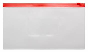 Папка-конверт пластиковая 0.15мм, на молнии ф С5/2, карм.для визит. цвет молнии красный Travel, Бюрократ -BPM6ARED