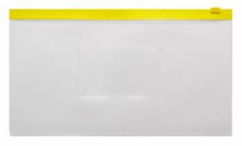 Папка-конверт пластиковая 0.15мм, на молнии фА6, карм.для визит. цвет молнии желтый Travel, Бюрократ -BPM6AYEL