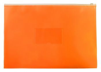 Папка-конверт пластиковая 0.15мм, на молнии ZIP фA4+, полипропилен оранжевый карм.для визит.,  Double Neon Бюрократ DNEBPM4AOR