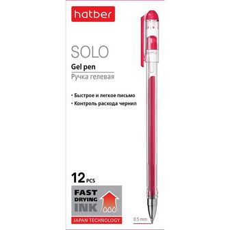 Ручка гелевая Hatber Solo красная 0,5мм чернила fast dry трехгран.корпус в картонной коробке (12/144) GP_058622
