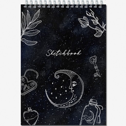 Блокнот для зарисовок "Sketchbook" на гребне, А5, 120 г/м2, черная бумага, 4+1+вд, 20л., "BLACK", Полином 2937