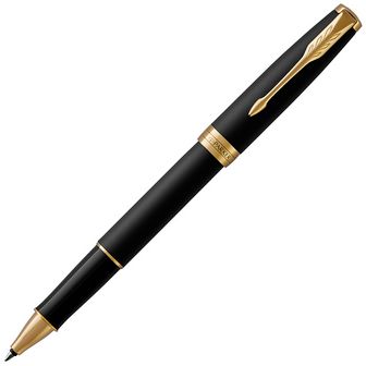 Ручка роллер PARKER "Sonnet Black GT" матовый черный корпус, позолоч. детали, черные чернила F PARKER-1931518