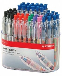 Ручка автоматич. Stabilo tropikana 55шт. 0,3мм с уникальным рисунком внутри, ассорти в дисплее 338F55