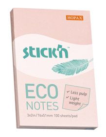 Бумага д/заметок с кл. слоем Stick`n ECO ф51*76мм 100л., 60г/м2, пастель розовый, Hopax 21742