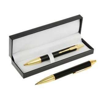 Ручка подарочная шариковая в кожзам футляре автоматическая Модерн корпус черно-золотистый  131985