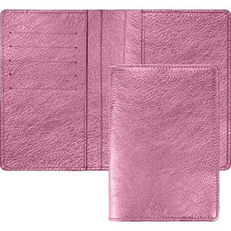 Обложка для паспорта "Shiny" розовая, искусственная кожа с металлизированной фактурой, отстрочка, 5 отделений для визиток, в пластиковом пакете с европодвесом 1030919