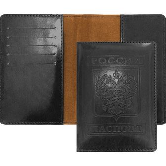 Обложка для паспорта "Bravo" черная, искусственная кожа, поролон, отстрочка, термо тиснение, 5 отделений для визиток, в пластиковом пакете с европодвесом 1030900