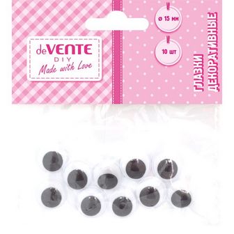 Глазки декоративные "deVENTE" пластиковые, размер 15 мм, 10 шт в пластиковом пакете с блистерным подвесом 8001805