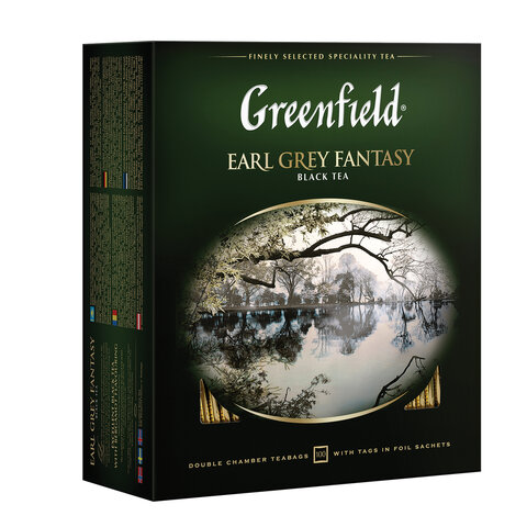Чай GREENFIELD "Earl Grey Fantasy", черный с бергамотом, 100 пакетиков в конвертах по 2г 620392