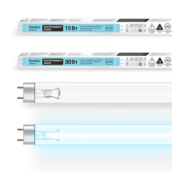 Лампа 15 W T8/G13 для бактерицидного облучателя светильника полузакрытого типа ОБН-3-2х15W 460х172х40  SQ0355-0037 SQ0355-0037