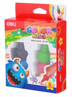 Мелки восковые пальчиковые 6цв. Deli Color Kids, картон. кор./европод. (24/144) EC20790