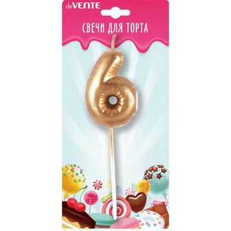 Свеча-цифра для торта "deVENTE. Воздушный шарик" 6, размер свечки 4,2x3,0x1,4 см, цвет золотистый, в пластиковой коробке с подвесом 9060009